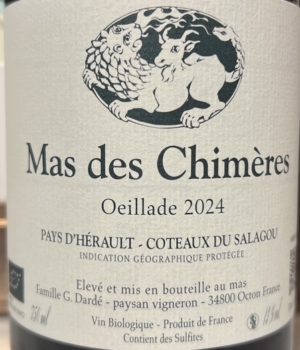 Mas des Chimères, Oeillade, Coteaux du Salagou, Pays D'Hérault, Vin biologique, Vin rouge, Cinsault